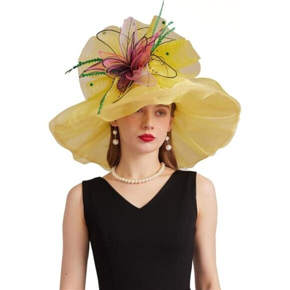 Women's Kentucky Derby Church Dress Hat 05-yellow - Picture 1 of 7